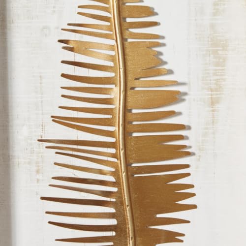 Deco 79 Metal Leaf Home Wall Decor Framed 3D Wall Sculpture with Distressed Wood Backing, Set of 3 Wall Art 12"W, 32"H, Gold - size: 12"L x 2"W