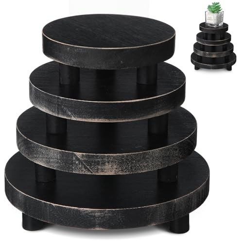 Geetery 4 Pcs Wooden Risers for Display Wood Pedestal Stand, Black - color: Black