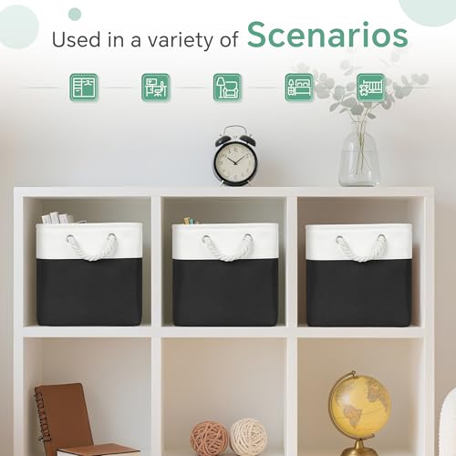 FinishingBo 11 inch Cube Storage Bin with Handles 6 Pack - color: White/ Black-6 Pack