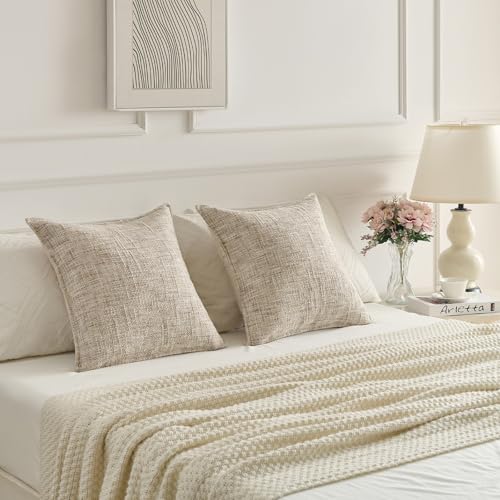 FUTEI Pack of 2 Tweed Chenille Throw Pillow Covers 20x20 Inch, Beige - color: Beige, size: 20" x 20" (Pack of 2)