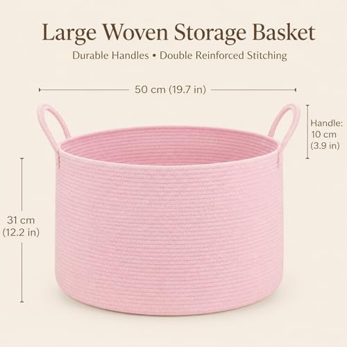 Large Blanket Basket Pink, Round Soft Woven Rope Basket - color: Pink, size: Extra Large