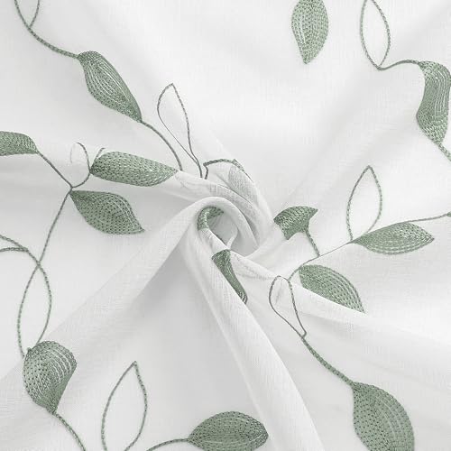 Tollpiz Sage Green Leaf Sheer Tier Curtain Kitchen 30 x 36 Inches - color: Sage Green, size: 30"W x 36"L (Pack of 2)