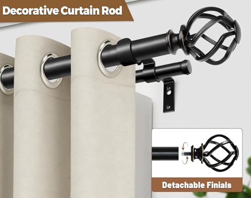 KAMANINA 1 Inch Double Curtain Rod 72 to 144 Inch, Long Drapery Rods, Black - color: Black, size: 72-144"