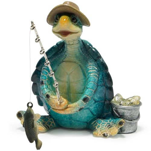 Hodao Sea Turtle Fishing Figurine, Summer Relax Decor for Home and Office - color: Blue