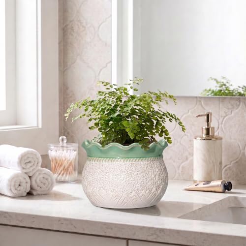 Ceramic Planter, 6 Inch Unique Planters with Drainage, White-Green - color: White-green, size: 6 Inch
