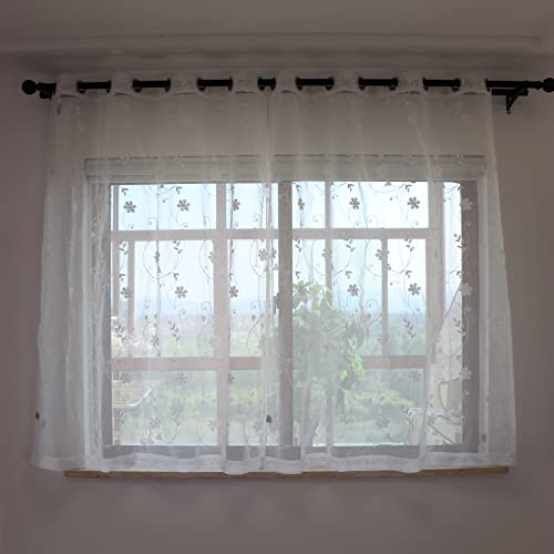 SLOW SOUL Set of 2 Panels White Embroidered Flowers Sheer Curtains for Bedroom Living Dining Room Farmhouse Drapes Curtain with Grommets White 52W X 63 inch Length - color: White/Grommet, size: 52"W x 63"L (Pack of 2)