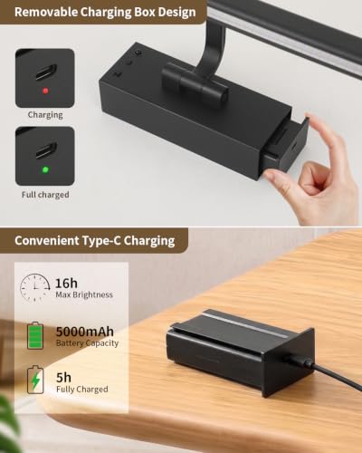 15.75'' Wireless Picture Lights for Wall Removable Battery Charging - color: Black, size: 15.75 inch-3W