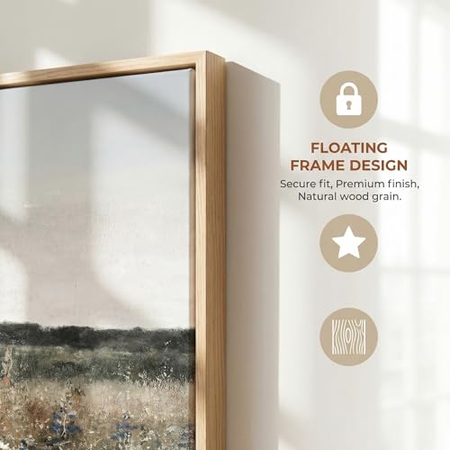Tucai Decor Country Meadow Landscape Canvas Art Wildflowers and Field Farmhouse Wall Decor Framed Rustic Floral Print Ready to Hang 24x48 Inch Painting for Living Room Kitchen