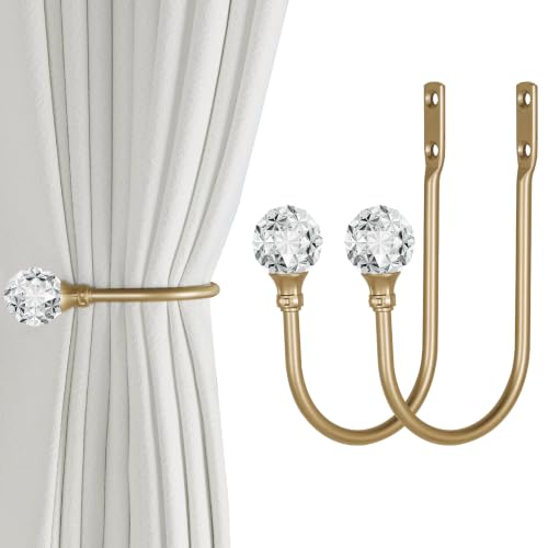 Groleca 2 x Heavy Duty U Shaped Metal Curtain Holdbacks Curtain Tiebacks with Clear Crystal Ball Pull Backs Curtain Holders for Drapes (Champagne Gold) - color: Champagne Gold