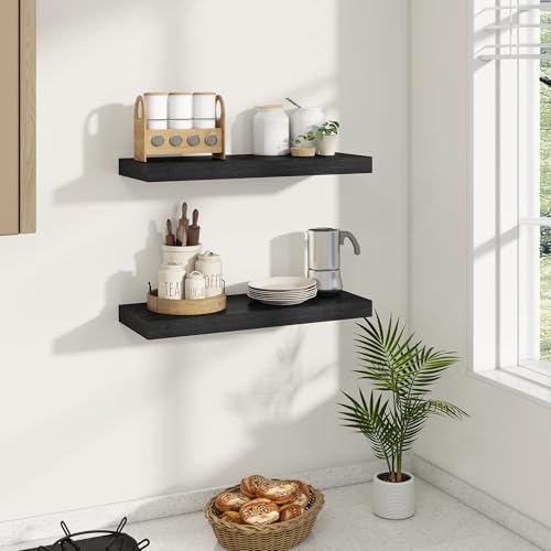 Dreamland 24 Inches Wall Mounted Wood Floating Shelves, Black, 2 Pack - color: Black, size: 24in