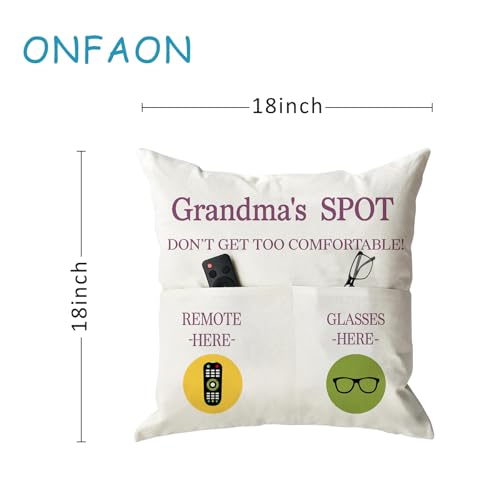 ONFAON Grandma Gifts, Grandma's Spot Throw Pillow Covers 18x18 Inch,Birthday Christmas Thanksgiving Day Gifts for Grandma Mom,2-Pocket - color: Grandma 2-pocket