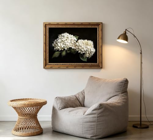 Vintage Gold Framed Hydrangea Wall Art, Dark Academy Flower Canvas Print - color: Hydrangea, size: 16"L x 12"W