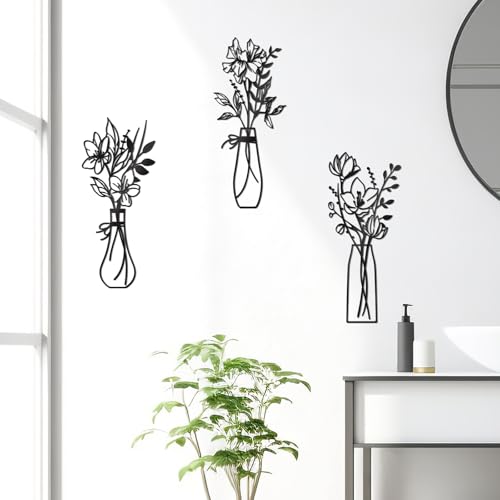 Zzbakress 3 Pieces Metal Flowers Wall Art for Bathroom (Black) - color: Black