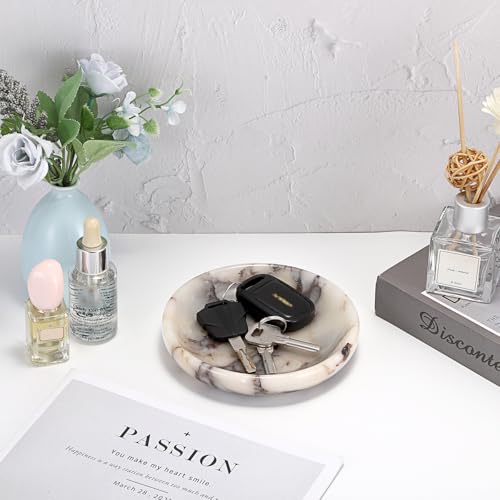 Hipiwe Decorative Key Holder for Entryway Table Round Key Bowl Marble Nightstand Organizer for Candle Jewelry Tray for Earrings Necklaces - color: Calacatta Viola, size: 5.5"