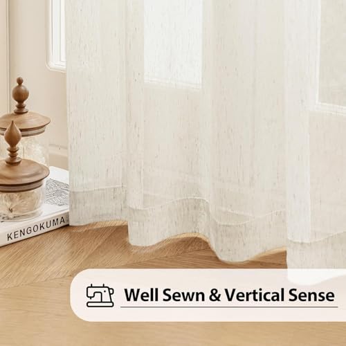 FMFUNCTEX Beige Linen Pinch Pleated Sheer Curtains, 108 Inches, 2 Panels - color: *Natural, size: 52"W x 108"L (Pack of 2)