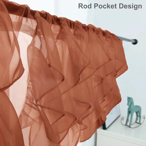 PearAge Ruffled Voile Semi Sheer Curtain Valance, Living Room Kitchen Shabby Chic Ruffle Valance Curtains, Cascade Window Valance Great for Girls Daughters Bedroom 50x16 Inches (Red) - color: Red