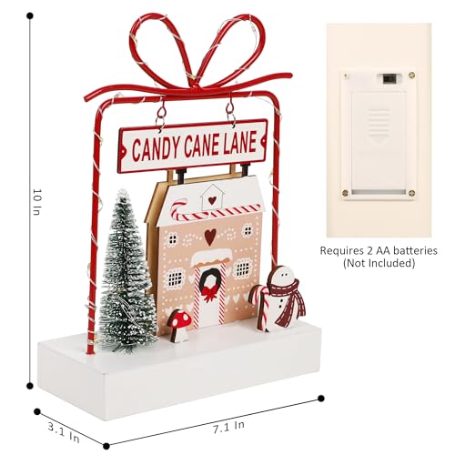 Christmas Tabletop Decoration, Wooden Lighted Decorations, Battery Operated Christmas Indoor Table Decorations (Candy Cane Lane & Giftbox) - style: Candy Cane Lane & Gift Box