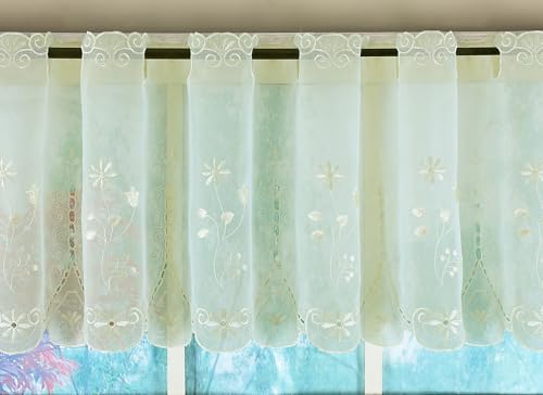 Today's Curtain, Samantha Embroidered Sheer Valance 13", Ecru, 59" W x 13" L - color: Ecru, size: 59"W x 13"L (Pack of 1)