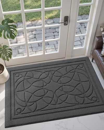 DEXI Front Entryway Door Mat 32x48 Non Slip Washable Inside Entry Dark Grey - color: Floral Grey, size: 32" X 48" (Rectangular)