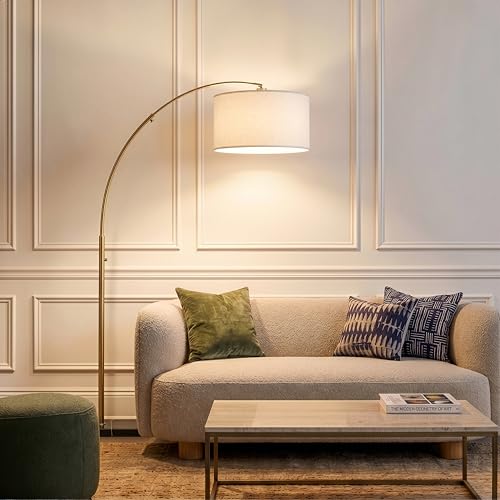 Brightech Logan Arc Floor Lamp, Bright Standing Lamp for Living Rooms, Offices & Bedrooms, Modern Living Room Décor, Tall Hanging Floor Lamp for Reading and More – Gold/Brass - color: Gold