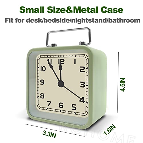 Rohome Small Alarm Clock, Retro Silent Quartz Movement with Night Light, Decorative Vintage Non Ticking Clock for Living Room, Office, Desk, Bedroom, Bedside, Hotel, Shelf, Nightstand (Green) - color: Green