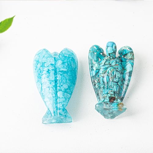 Crystal Angel Figurine, Mini Resin Angel Decor with Natural Gemstone Chips - color: Clear Quartz