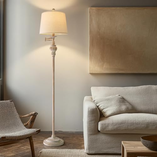 Vintage Floor Lamp with 350° Adjustable Swing Arm 61" Lamps for Living Room - color: Antique White