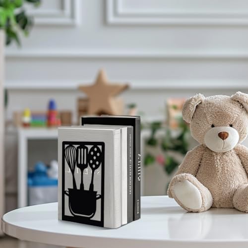 Peacoblue 4.7"x3.5"x7" Metal Bookends, Heavy Duty Book Ends for Shelves - color: Kitchenware