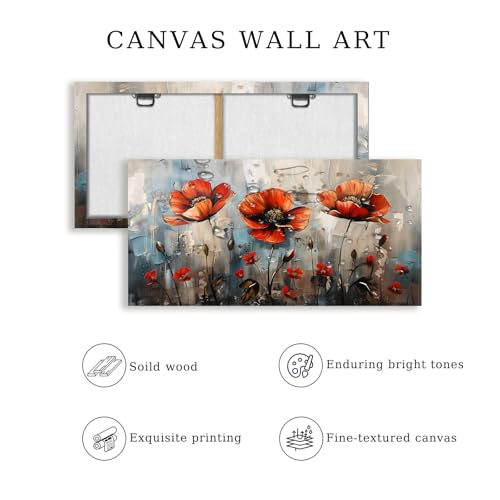 SERIMINO Red Wildflower Wall Art, Floral Botanical Canvas Art 20"X40" - color: Wildflowers, size: 40"L x 20"W