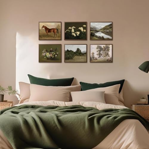 Mynotix Vintage Poster Set of 6, Rustic Eclectic Wall Art, Horse Floral Wall Decor Botanical Mountain Range Canvas Paintings Prints Artwork for Living Room Bedroom Farmhouse 12x16 inch Unframed - color: Horse, size: 16"L x 12"W