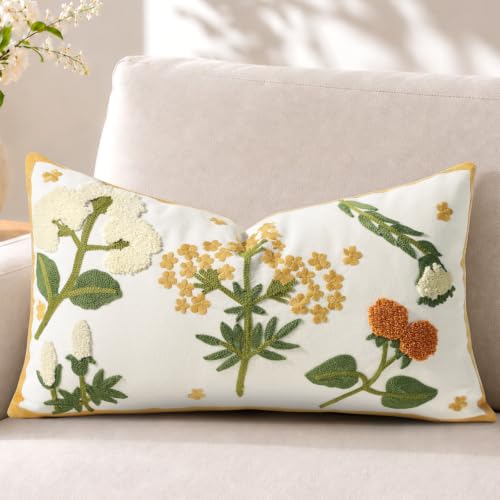 Embroidered Floral Lumbar Pillow Cover 20x12 Inch, Meadow Flower - color: Meadow Flower, size: 20" x 12" (Pack of 1)