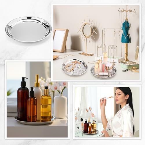 8 Pack Round Silver Mirror Decorative Trays 10" Diameter Stainless Steel - size: 10 Inch