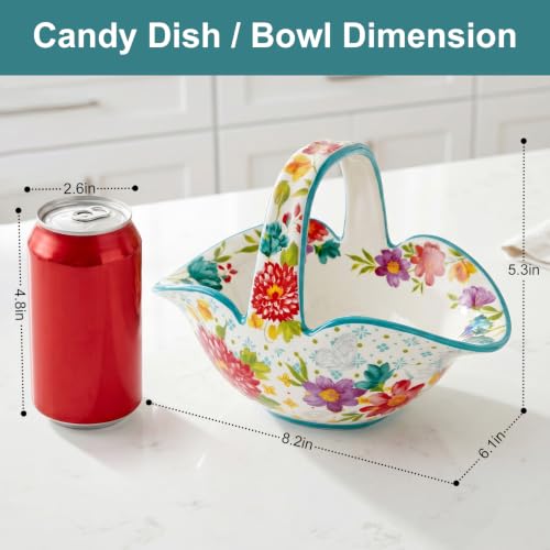 Ceramic Candy Dish, Small Fruit Bowl/Basket with Handle, Key Holder - color: Dahlia