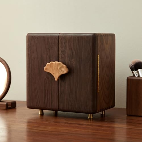 Black Walnut Wood Jewelry Box, Large - size: Ginkgo leaves