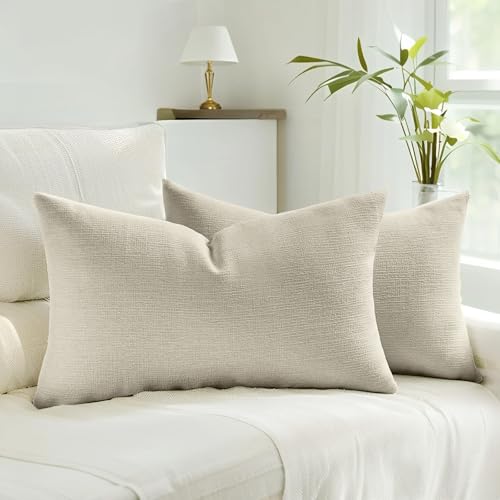 HAUSSY Set of 2 Soft Chenille Throw Pillow Covers 12x20 Inch, Natural Beige - color: Natural Beige, size: 20" x 12" (Pack of 2)