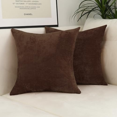 Jeneoo Coffee Brown Decorative Throw Pillow Covers Soft Chenille Comfy Solid Couch Cushion Cases Decor (Set of 1, 26 x 26 Inches) - color: Brown, size: 26" x 26" (Pack of 1)