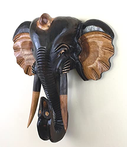 G6 Collection Exotic Hand-Carved Wooden Brown Elephant Head Wall Sculpture – Rustic Bust, Hanging Home Decor, Animal Wall Art, Handcrafted Wood Accent, Tribal Elephant Wall Mount Decor (12" Tall) - size: 12" Tall
