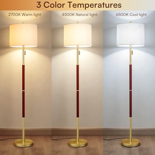 Burgundy Floor Lamp with 13.2" Linen Shade and 3 Color Temps for Study - color: Burgundy
