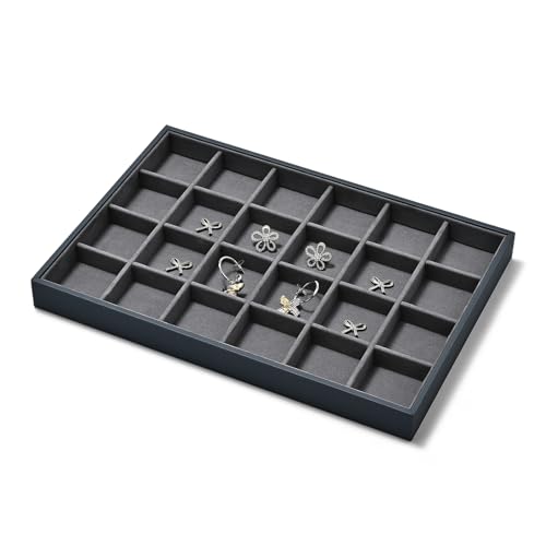 Grey Microfiber 24 Grid Jewelry Display Organizer Tray - size: 24 Grid