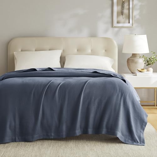 Madison Park 100% Egyptian Cotton Summer Blanket Full Queen Size Navy Blue - color: Blue, size: Full/Queen