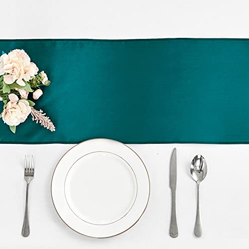 4-Pack Peacock Blue Satin Table Runner 12 x 108 Inch Long Bright and Smooth Silk Fabric Table Runner for Wedding Banquet Birthday Party Decoration - color: Peacock Blue, size: 12"x108" 4PCS