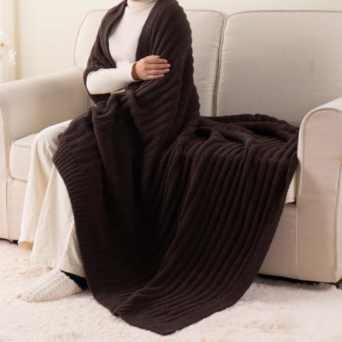 Battilo Brown Throw Blanket for Couch, Soft Chenille Throw Blanket, 60"x80" - color: Brown, size: 60"x80"