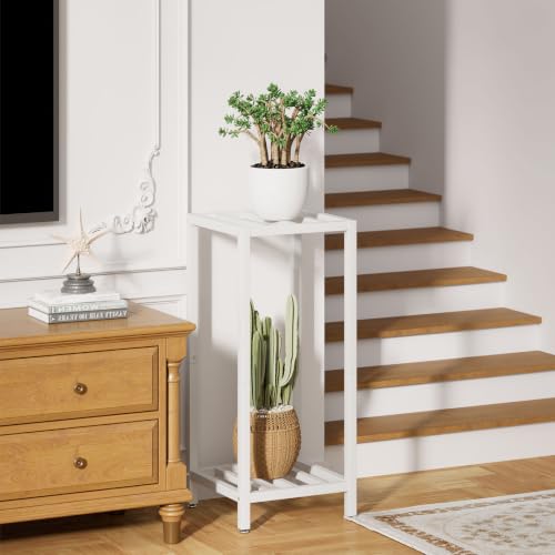 IBUYKE 30 Inch Tall Plant Stand Indoor, 2 Tier Flower Stand, White TMJ070W - color: White-Square