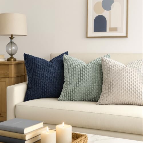 MIULEE Decorative Throw Pillow Covers 16x16 Navy Blue Textured Corduroy - color: Navy Blue, size: 16" x 16" (Pack of 2)