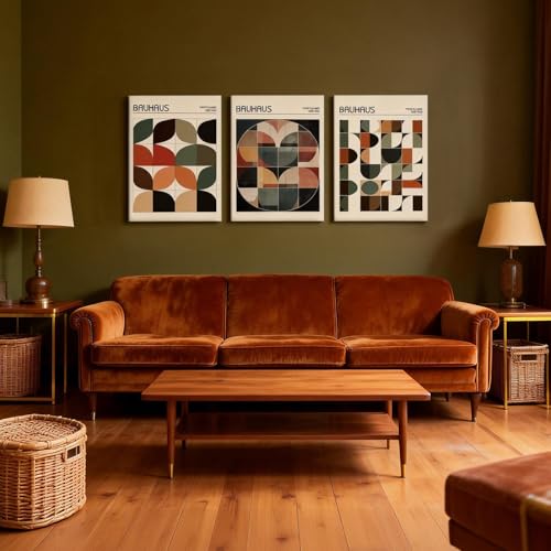 Doqueodas 3Pcs Bauhaus Geometric Canvas Wall Art Set, 12x16 inch framed - color: Bauhaus Art Framed, size: 16"Lx 12"W