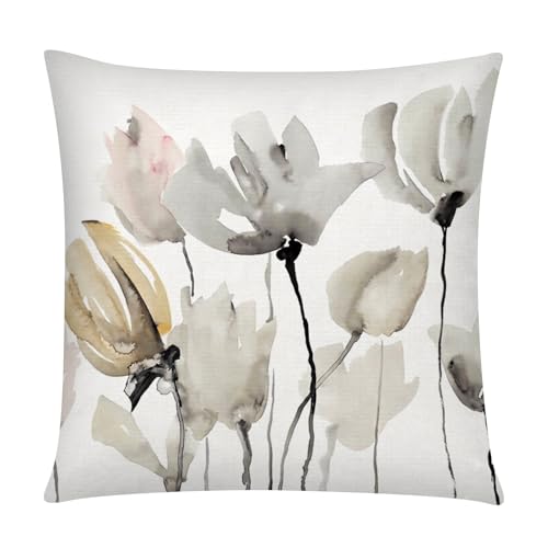 COMMINY Brown Grey Pillow Covers 16x16 Set 6 Watercolor Flower Cover - color: Modern Flower, size: 16" x 16" (Pack of 6)