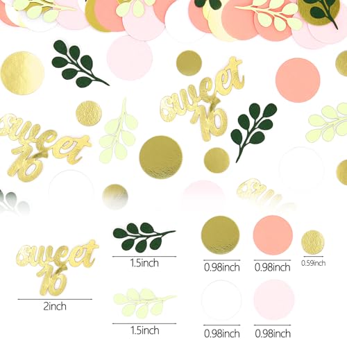 300PC Pink and Sage Green Sweet 16 Party Decorations for Girls 16th Birthday Confetti Sweet 16 Table Decorations Dots Eucalyptus Scatters for Sixteen Birthday Party Decor Supplies - style: Pink Sweet 16 Confetti
