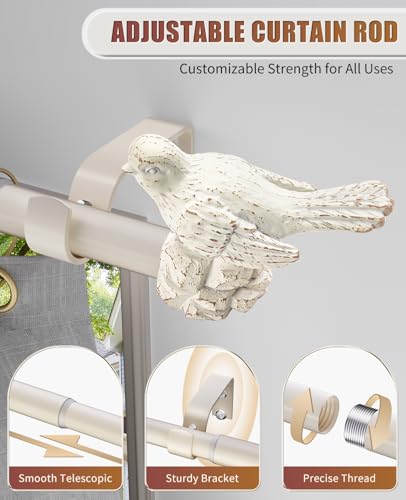 White Curtain Rod 18 to 45 Inches Curtain Rods for Windows Adjustable Heavy Duty Drapery Rod with Bird Finials for Kitchen Window Living Room - color: Weathered White, size: 18"-45"