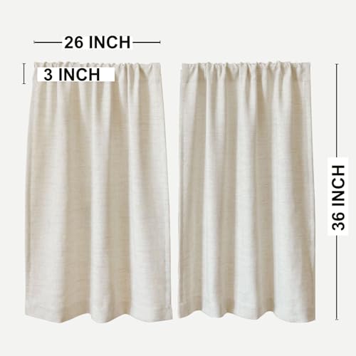 Faux Linen Cafe Curtains for Windows, 36 Inch Length, Natural, Set of 2 - color: Natural, size: 27"W x 36"L (Pack of 2)