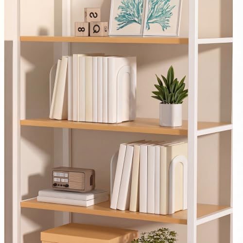 Chunful 6 Pcs White Metal BookEnds Shelves, 7.5 x 5.75 x 3.5 in - color: White, size: 7.5*5.75*3.5inch